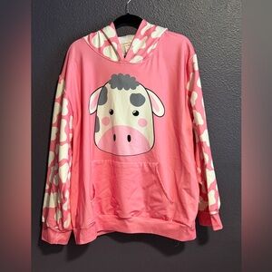 Pink Kawaii Cow Print Hoodie Sweatshirt